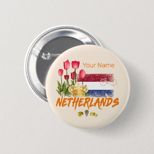 Nederlandse  vlag en Nederlandse Tulp Ronde Button 5,7 Cm (Voorkant /achterkant)