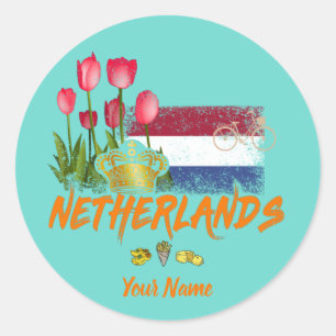 Nederlandse  vlag en Nederlandse Tulp Ronde Sticker