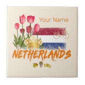 Nederlandse  vlag en Nederlandse Tulp Tegeltje (Voorkant)