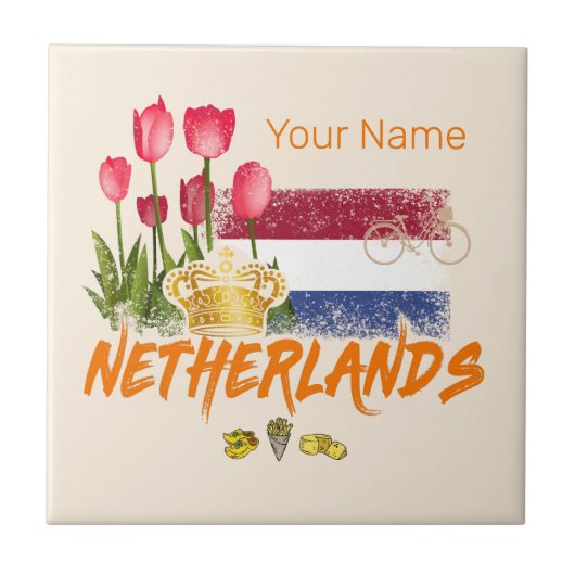 Nederlandse vlag en Nederlandse Tulp Tegeltje (Voorkant)