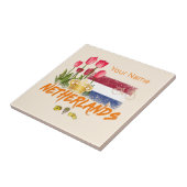 Nederlandse vlag en Nederlandse Tulp Tegeltje (Zijkant)