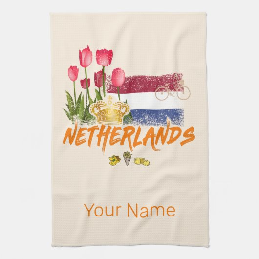 Nederlandse vlag en Nederlandse Tulp Theedoek (Verticaal)
