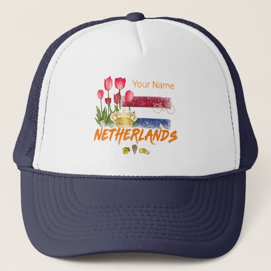 Nederlandse  vlag en Nederlandse Tulp Trucker Pet (Voorkant)