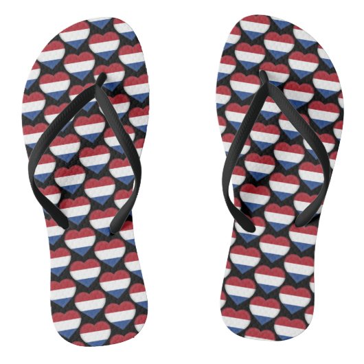Nederlandse vlag kleuren harten patroon patriottis teenslippers (Voetbed)