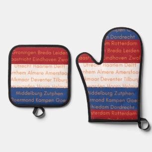 Nederlandse vlag kleuren met steden ovenwant & pannenlap set