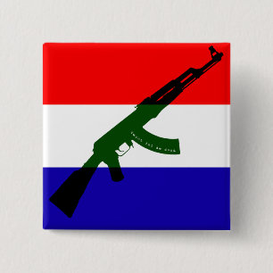 Nederlandse vlag met AK47 Vierkante Button 5,1 Cm