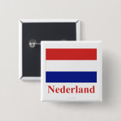 Nederlandse vlag met naam in het Nederlands Vierkante Button 5,1 Cm (Voorkant /achterkant)