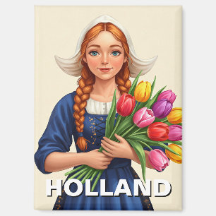 Nederlandse Vrouw Tulpen Holland Nederland Magneet