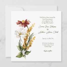 Nederlandse Waterverf Bloemen Trouwuitnodiging Kaart