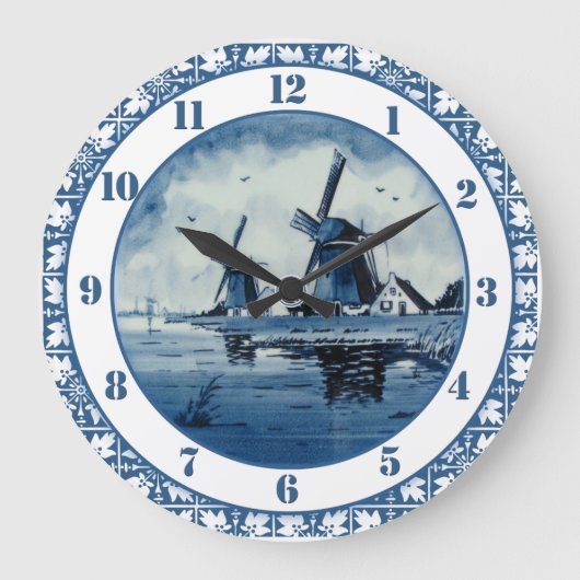Nederlandse Windmill Delft Colors Blue and White Grote Klok (Voorkant)