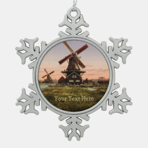 Nederlandse Windmills aangepast siermateriaal Tin Sneeuwvlok Ornament
