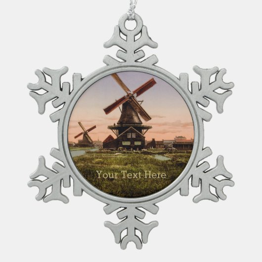  Nederlandse Windmills aangepast siermateriaal Tin Sneeuwvlok Ornament (Voorkant)