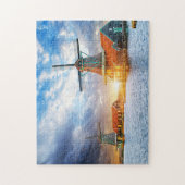 Nederlandse Windmills Cloudy Sunset Rotterdam Holl Legpuzzel (Verticaal)