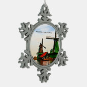 Nederlandse Windmills, Zaanse Schans, Holland Tin Sneeuwvlok Ornament (Links)