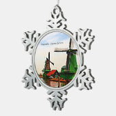 Nederlandse Windmills, Zaanse Schans, Holland Tin Sneeuwvlok Ornament (Rechts)