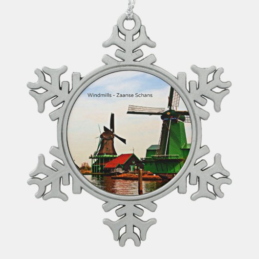 Nederlandse Windmills, Zaanse Schans, Holland Tin Sneeuwvlok Ornament (Voorkant)