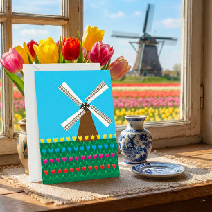 Nederlandse Windmolen en Kleurrijk Tulpenveld Kaart