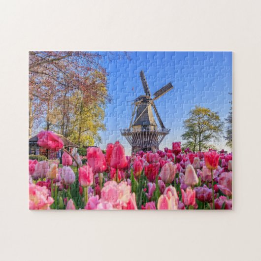 Nederlandse windmolen en tulpen legpuzzel (Horizontaal)