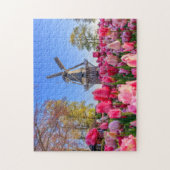 Nederlandse windmolen en tulpen legpuzzel (Verticaal)