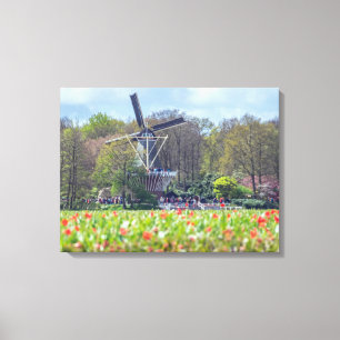Nederlandse windmolen en tulpenvelden canvas print