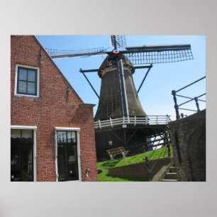 Nederlandse Windmolen, Friesland, Holland Foto Pos Poster
