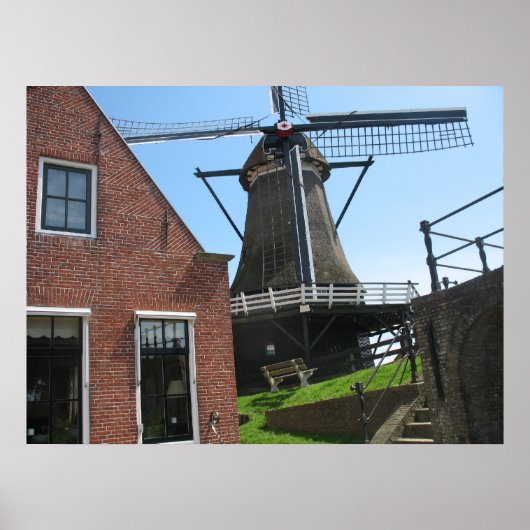 Nederlandse Windmolen, Friesland, Holland Foto Pos Poster (Voorkant)