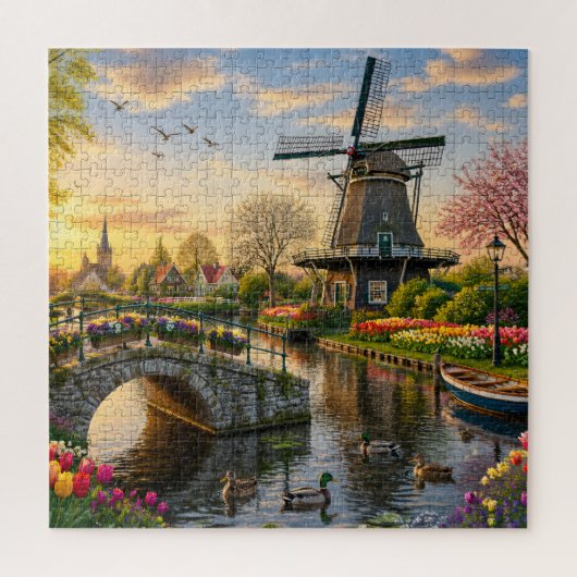 Nederlandse Windmolen Gracht Legpuzzel (Verticaal)