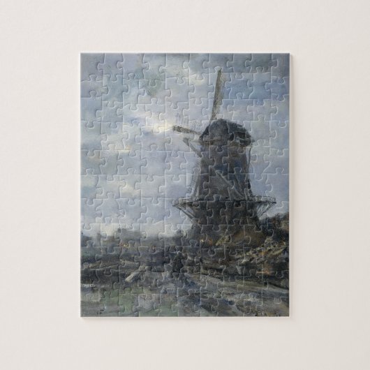 Nederlandse windmolen in maanlicht Maris Legpuzzel (Verticaal)