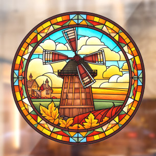 Nederlandse Windmolen Met Dorp Nep Gebrandschilder Raamsticker