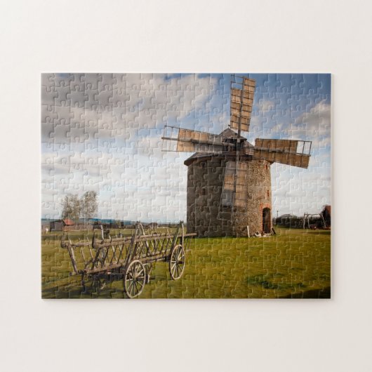 Nederlandse windmolen met heldere blauwe hemel legpuzzel (Horizontaal)