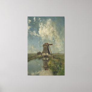 Nederlandse windmolen op polderwaterweg Paul Canvas Afdruk