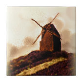 Nederlandse windmolen Sepia Schilderij Tegeltje (Voorkant)