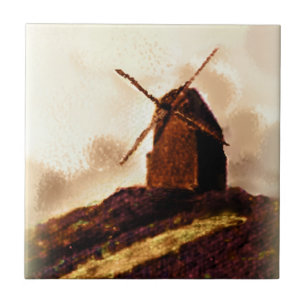 Nederlandse windmolen Sepia Schilderij Tegeltje