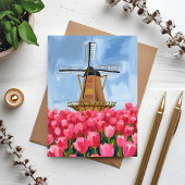 Nederlandse Windmolen Tulp Bloem Veld Aquarel Kaar