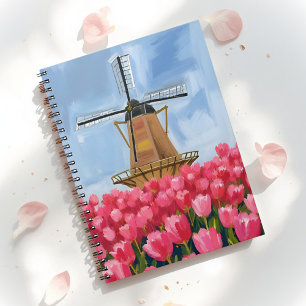 Nederlandse Windmolen   Tulp Bloem Veld Aquarel Notitieboek