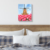 Nederlandse Windmolen Tulp Bloemveld Aquarel Canvas Afdruk (Insitu (Slaapkamer))