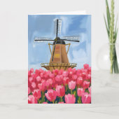 Nederlandse Windmolen Tulp Bloemveld Aquarel Kaart (Voorkant)