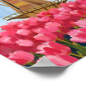 Nederlandse Windmolen Tulp Bloemveld Aquarel Kunst Poster (Hoek)