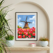 Nederlandse windmolen tulp veld landschap aquarel poster
