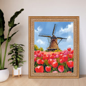 Nederlandse windmolen tulp veld landschap aquarel poster