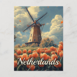 Nederlandse Windmolen: Tulpen en Charm Briefkaart