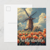  Nederlandse Windmolen: Tulpen en Charm Briefkaart (Voorkant / Achterkant)