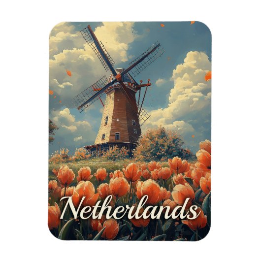 Nederlandse Windmolen: Tulpen en Charm Magneet (Verticaal)