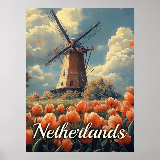 Nederlandse Windmolen: Tulpen en Charm Poster (Voorkant)