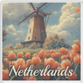  Nederlandse Windmolen: Tulpen en Charm Sticker (Voorkant)