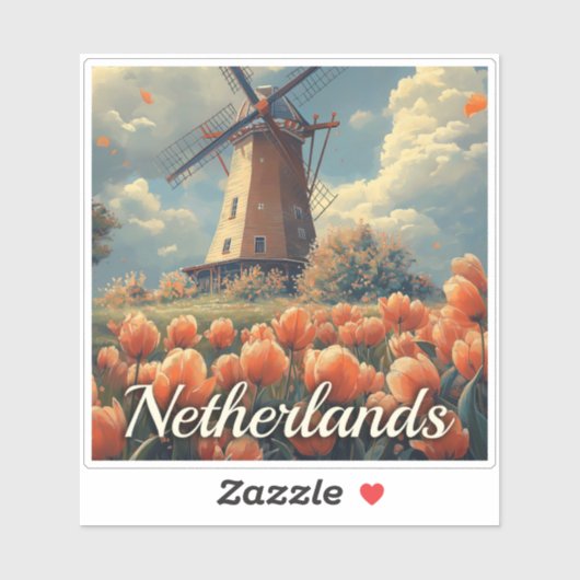  Nederlandse Windmolen: Tulpen en Charm Sticker (Vel)