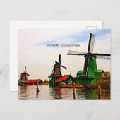 Nederlandse Windmolens, Zaanse Schans, Nederland Briefkaart (Voorkant / Achterkant)