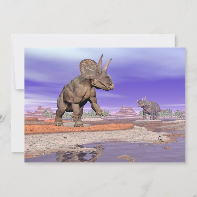 Nedoceratops/diceratops dinosaurussen in de natuur (Voorkant)