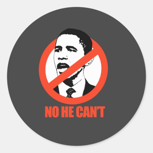 NEE, DAT KAN HIJ NIET / ANTI-OBAMA T-SHIRT RONDE STICKER (Voorkant)