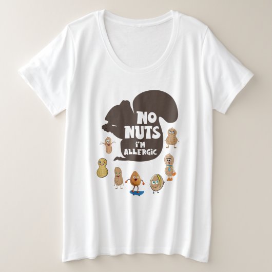 Nee, ik ben allergisch pinda Allergy Bewustheid Grote Maat T-shirt (Design voorkant)